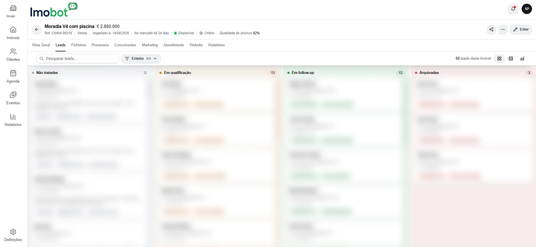 Gestão de leads em Kanban no IMOBOT